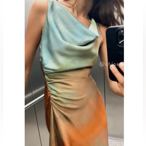 Zara TIE DYE PRINT MIDI DRESS - Picture 3 of 10